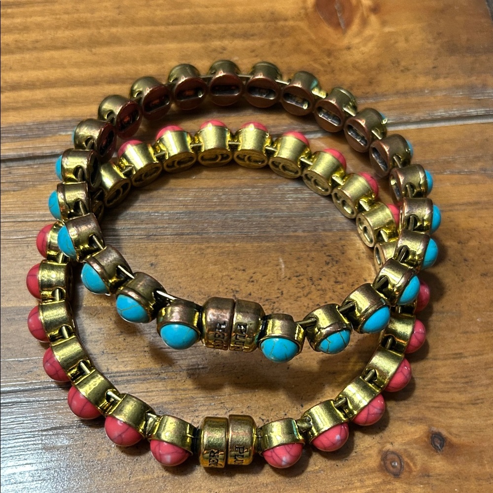 Plunder Gold and Turquoise Beaded Bracelet Set with magnetic clasps
